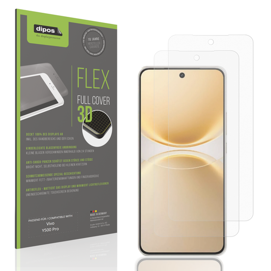 Matte Displayschutzfolie von dipos passend für vivoy500 pro, 100% Displayabdeckung und blasenfreie Montage