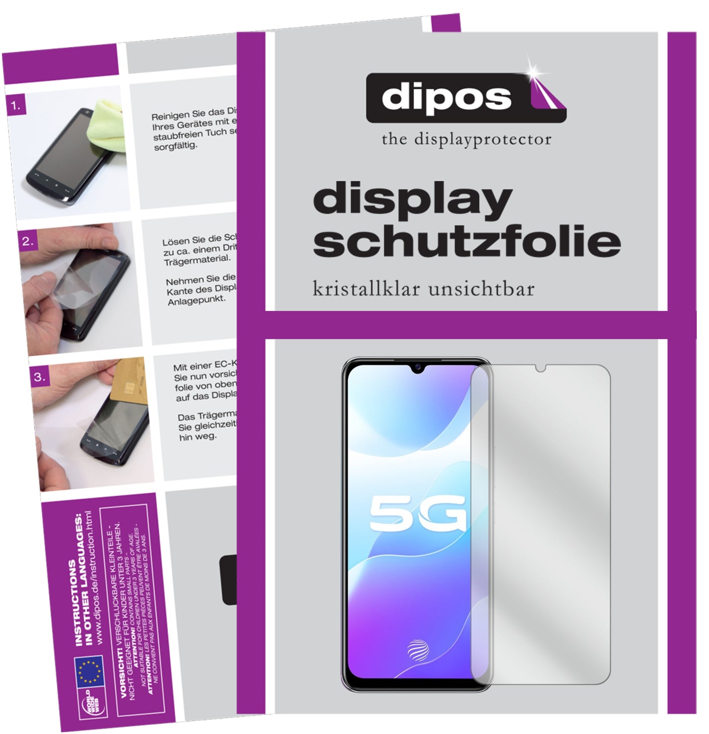 Klare Displayschutzfolie von dipos passend für Vivo S7e 5G, präziser Zuschnitt und blasenfrei montiert