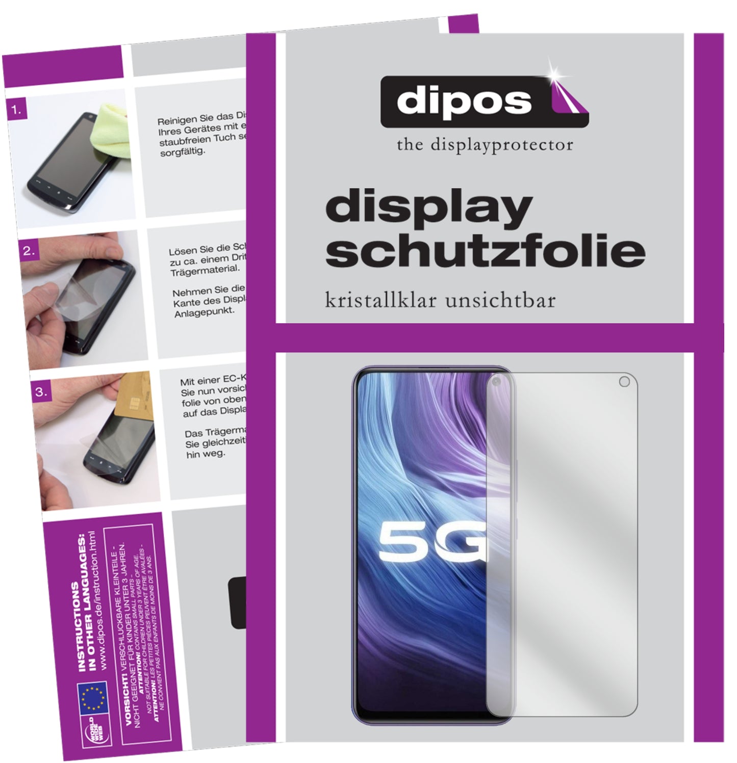 Klare Displayschutzfolie von dipos passend für Vivo Z6 5G, präziser Zuschnitt und blasenfrei montiert