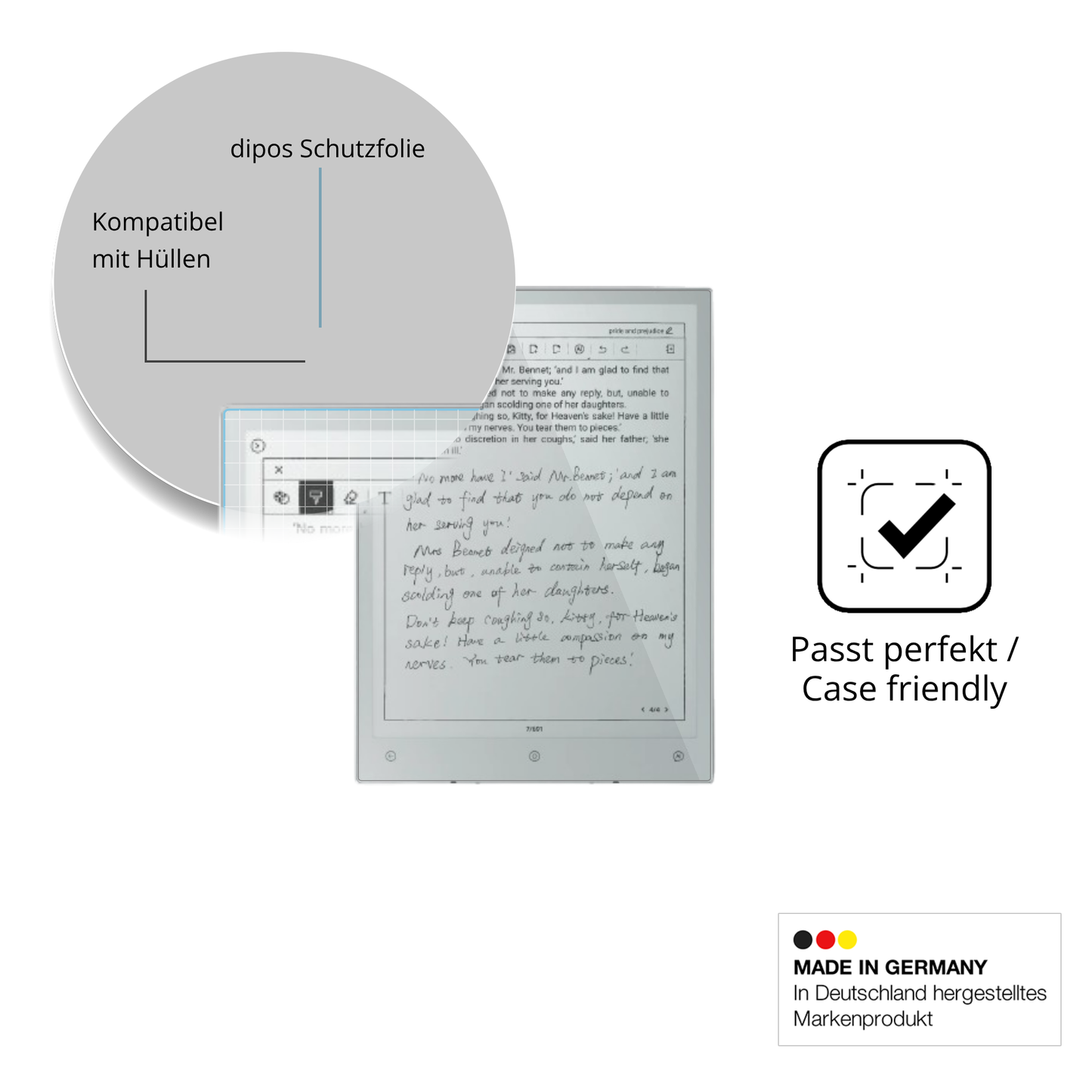 Schutzfolie mit optimaler Passform, zur Verwendung mit Hüllen geeignet