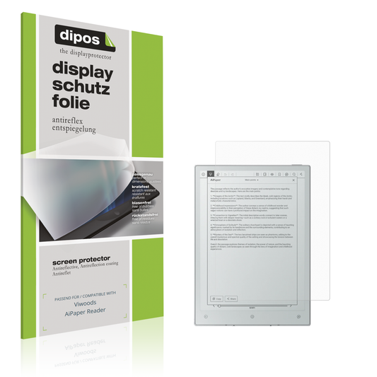 Matte Displayschutzfolie von dipos passend für Viwoods AiPaper Reader, präziser Zuschnitt und blasenfrei montiert