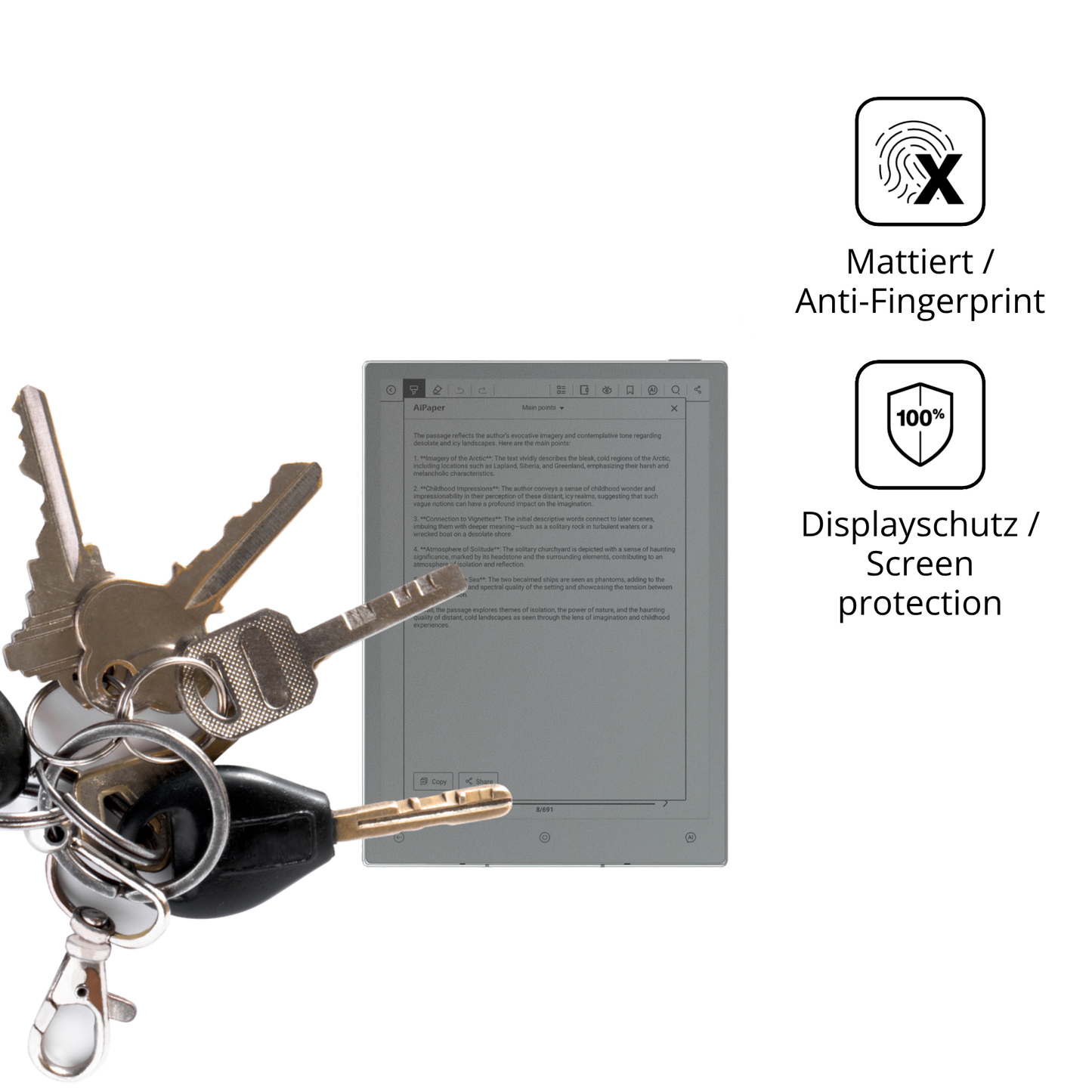 dipos Displayschutz für Viwoods AiPaper Reader, mattierte Oberfläche, Blickschutzfilter und perfekter Passform
