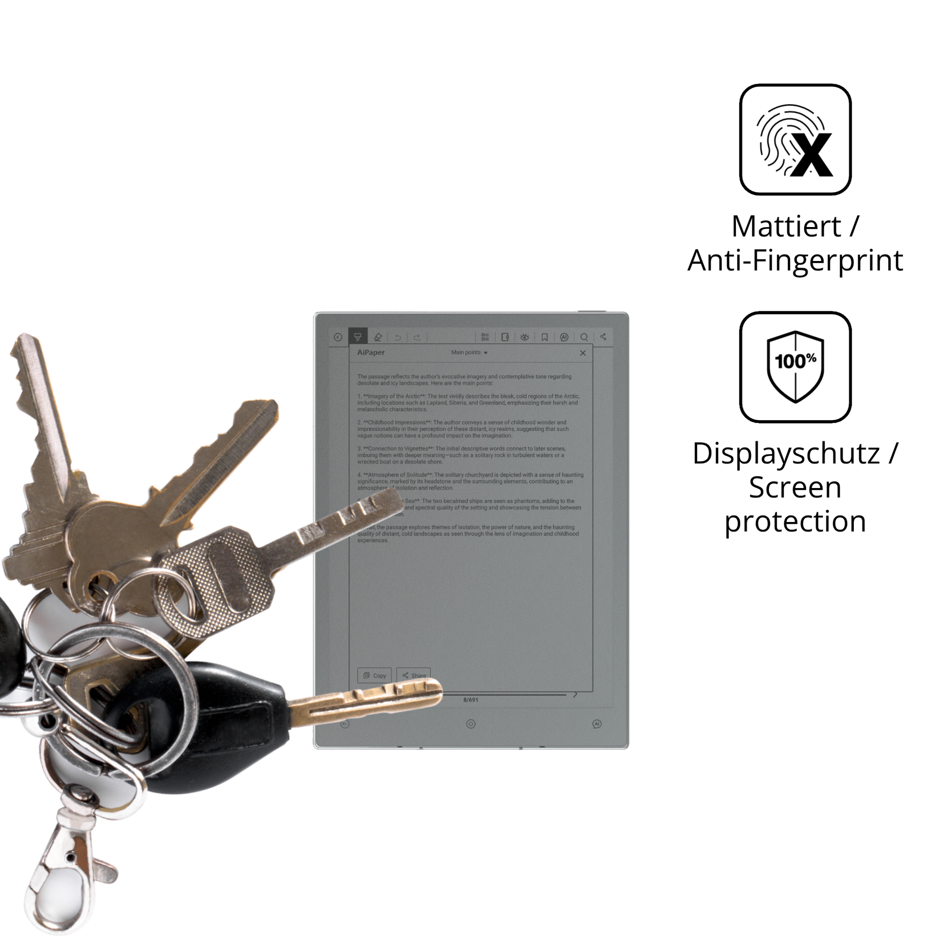 dipos Displayschutz für Viwoods AiPaper Reader, mattierte Oberfläche, Blickschutzfilter und perfekter Passform