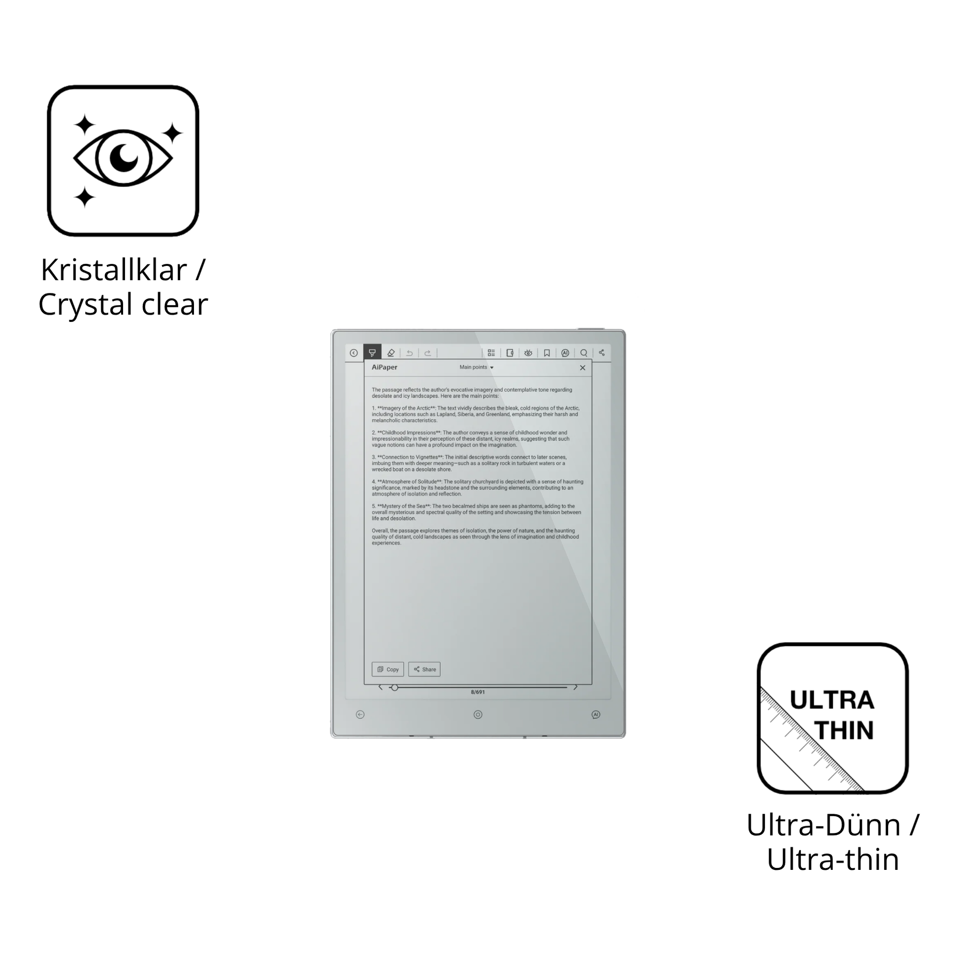 Dünne und klare Folie passend zugeschnitten für Viwoods AiPaper Reader