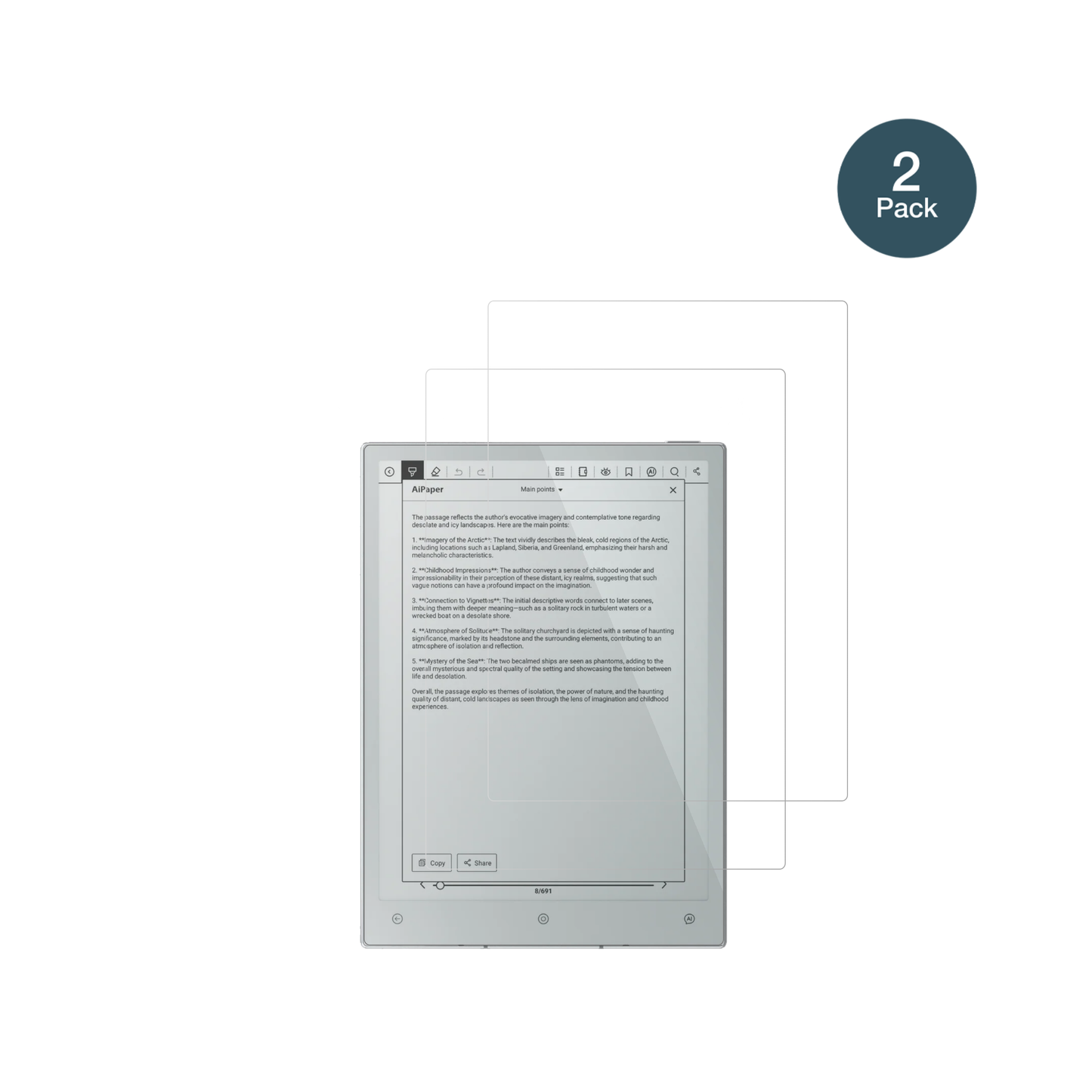 ViwoodsAiPaper Reader mit aufgebrachter dipos Flex Schutzfolie, glasklare Darstellung ohne Einschränkungen