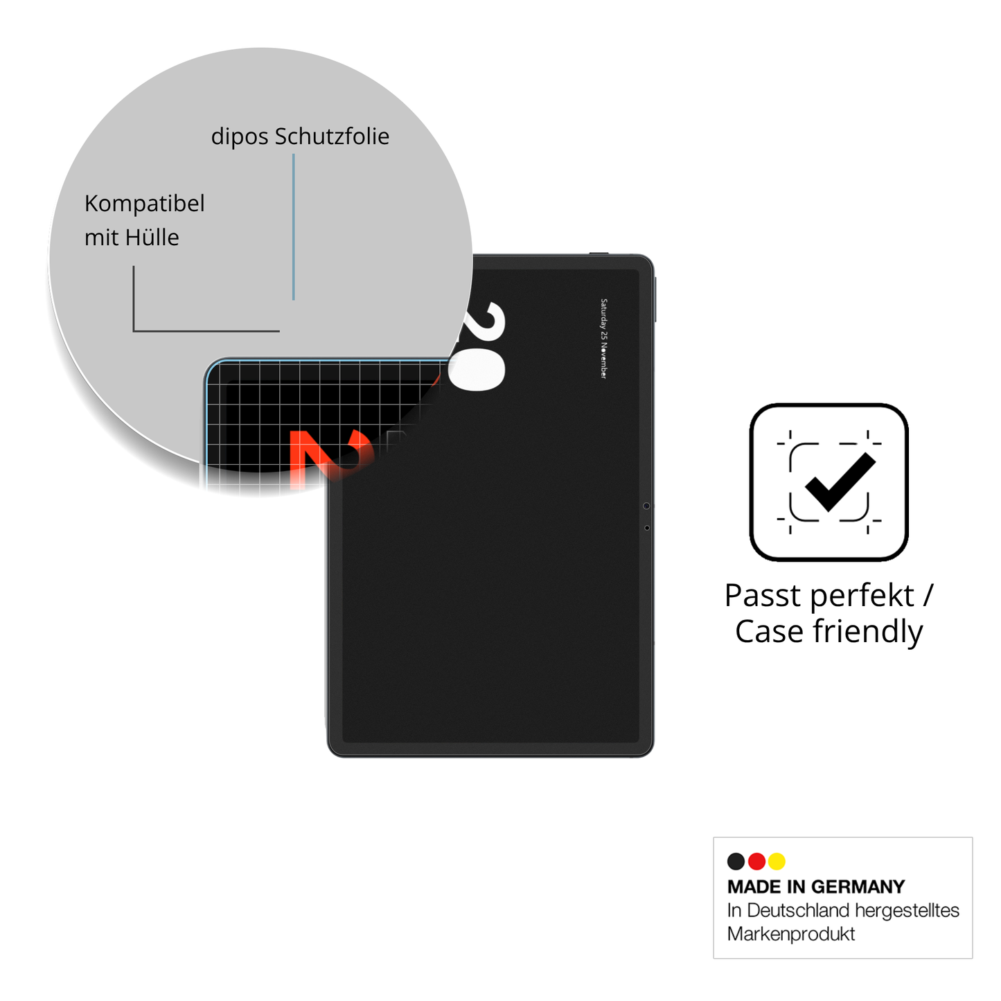 Schutzfolie mit optimaler Passform, zur Verwendung mit Hüllen geeignet
