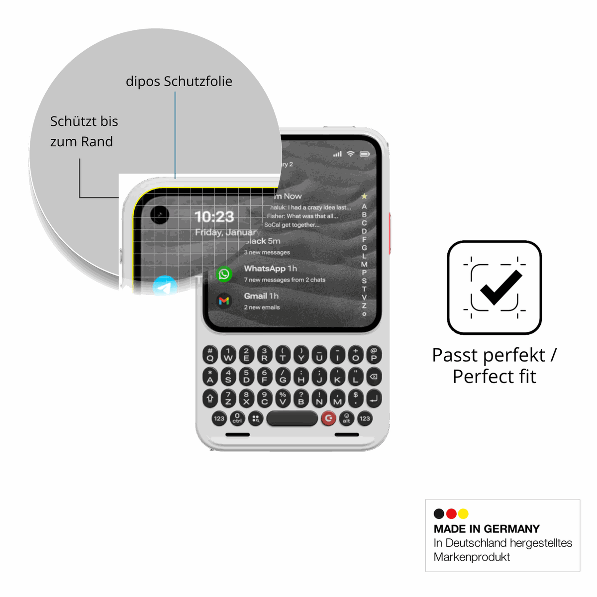 Schutzfolie mit optimaler Passform, zur Verwendung mit H�llen geeignet