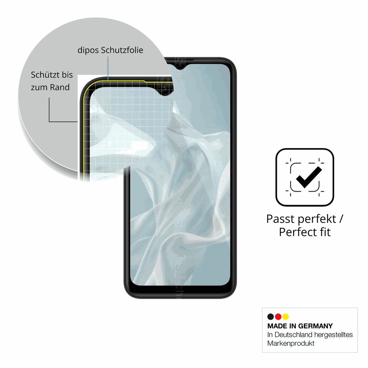 Schutzfolie mit optimaler Passform, zur Verwendung mit Hüllen geeignet