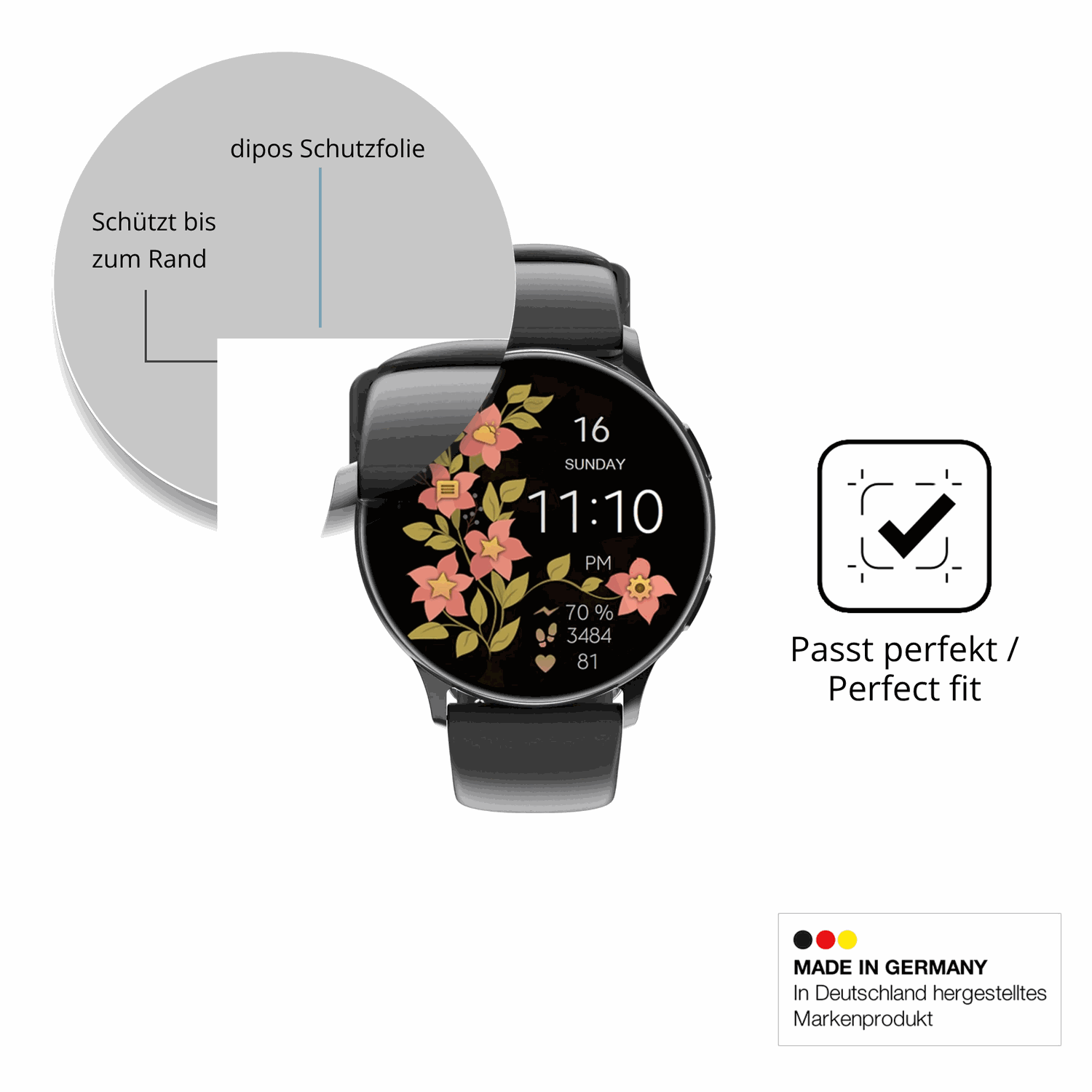 Schutzfolie mit optimaler Passform, zur Verwendung mit Hüllen geeignet