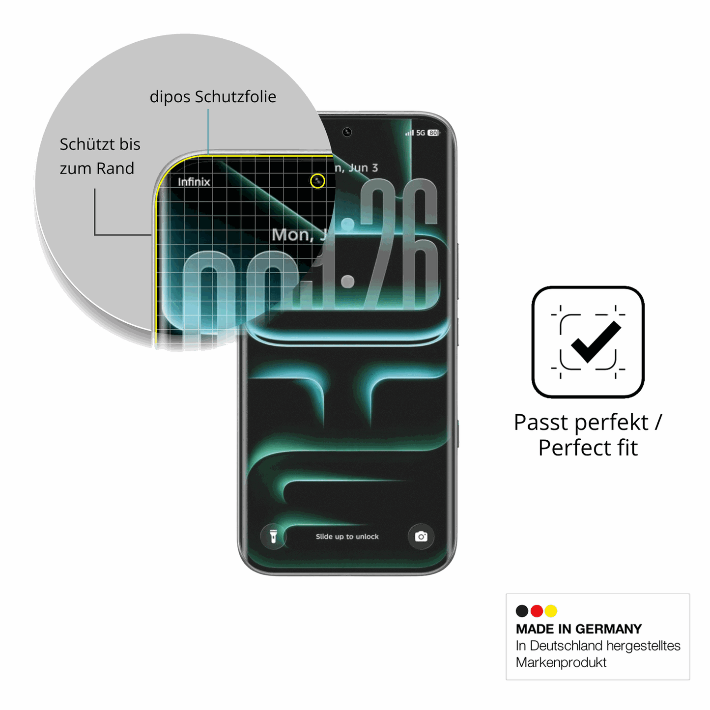 Besonders flexibler Displayschutz mit Anti-Shock-Schicht im Materialmix