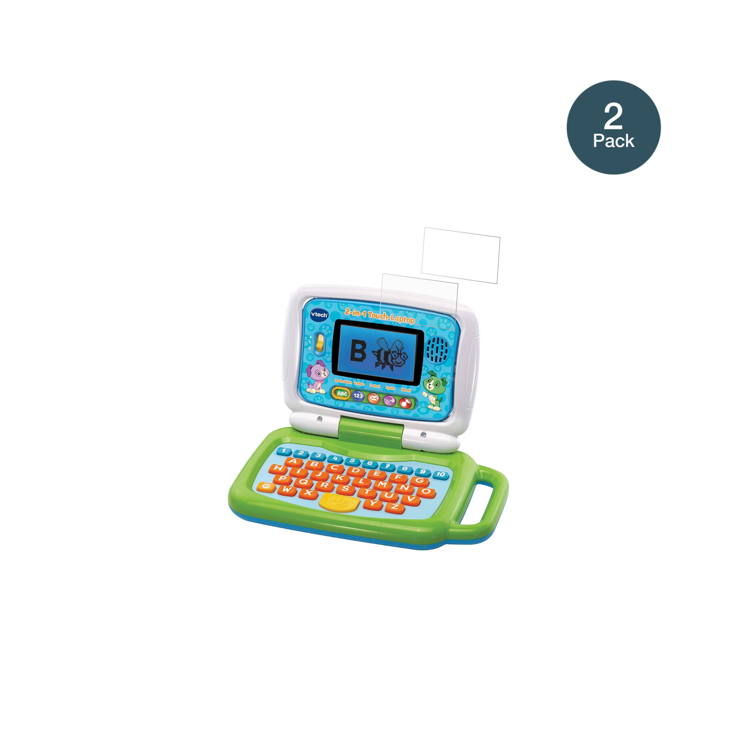 Vtech2-in-1 Touch Laptop mit aufgebrachter dipos Panzerfolie, die lästige Fingerabdrücke minimiert
