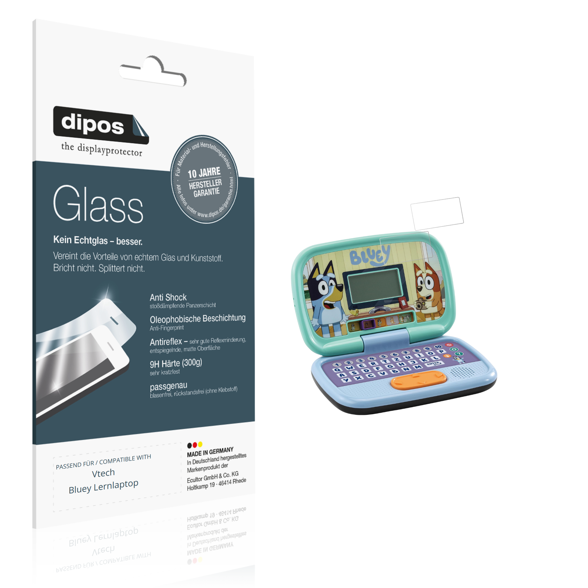 Matte Displayschutzfolie von dipos passend für Vtech Bluey Lernlaptop, 9H kratzfest und blasenfrei montiert