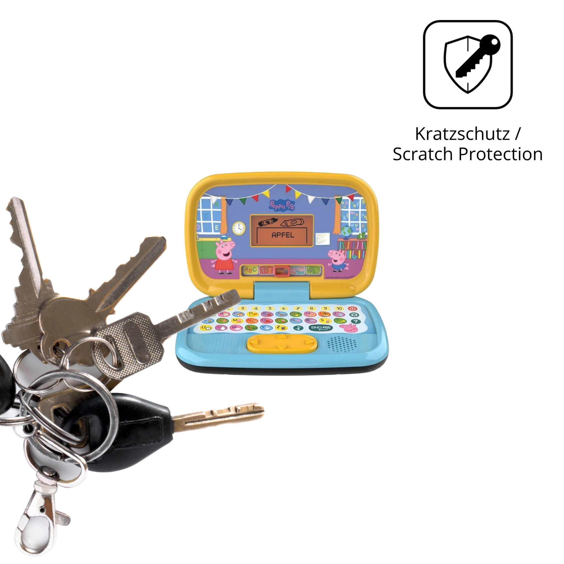 Schutz gegen Kratzer auf dem Vtech Peppas Lernlaptop Glas durch Schlüssel oder Ähnliches