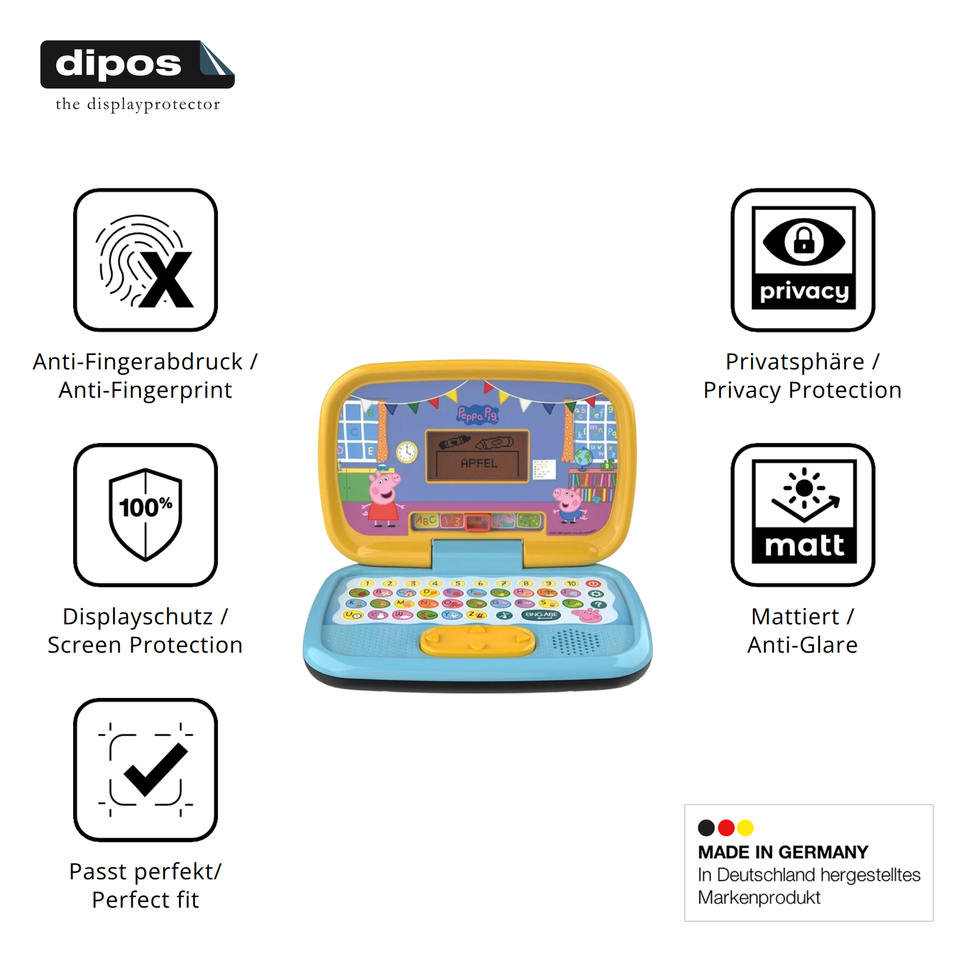 Privatsphäre-Schutz durch Sichtschutz-Folie passend zugeschnitten für Vtech Peppas Lernlaptop