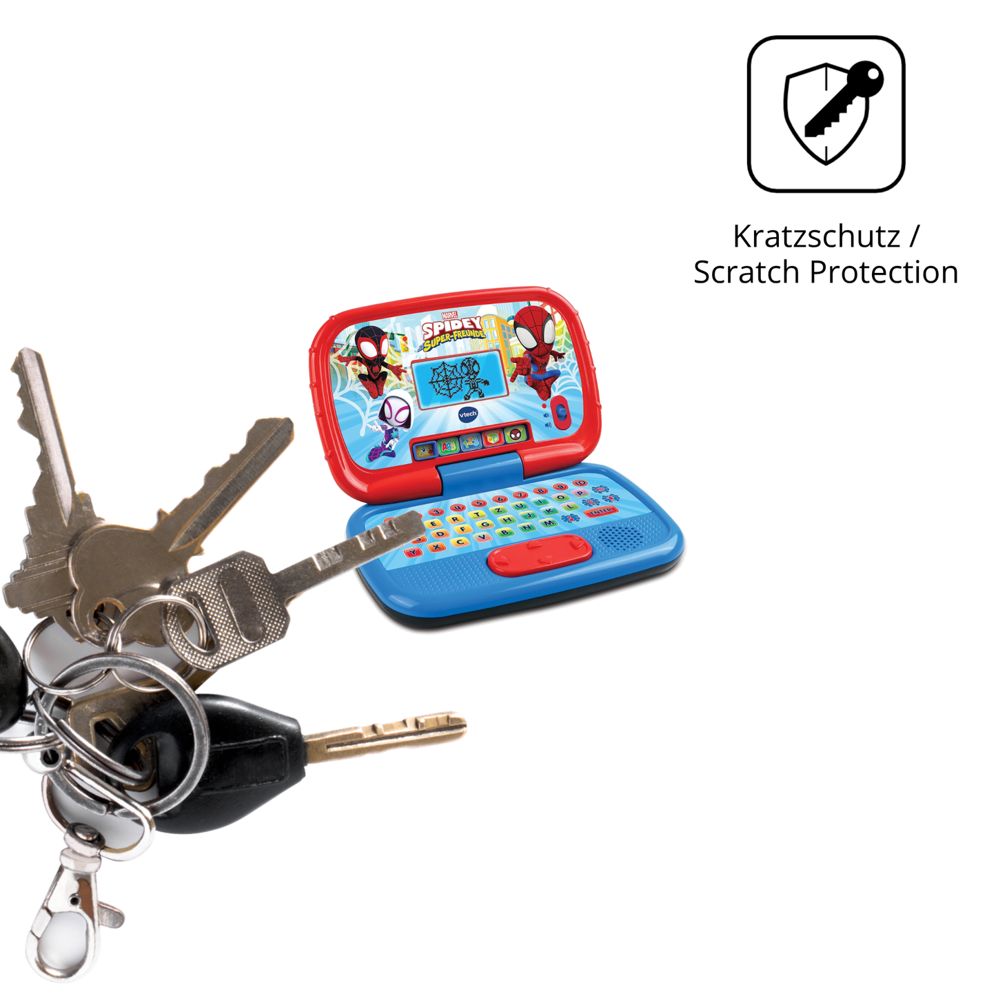 Schutz gegen Kratzer auf dem Vtech Spidey Lernlaptop Glas durch Schlüssel oder Ähnliches