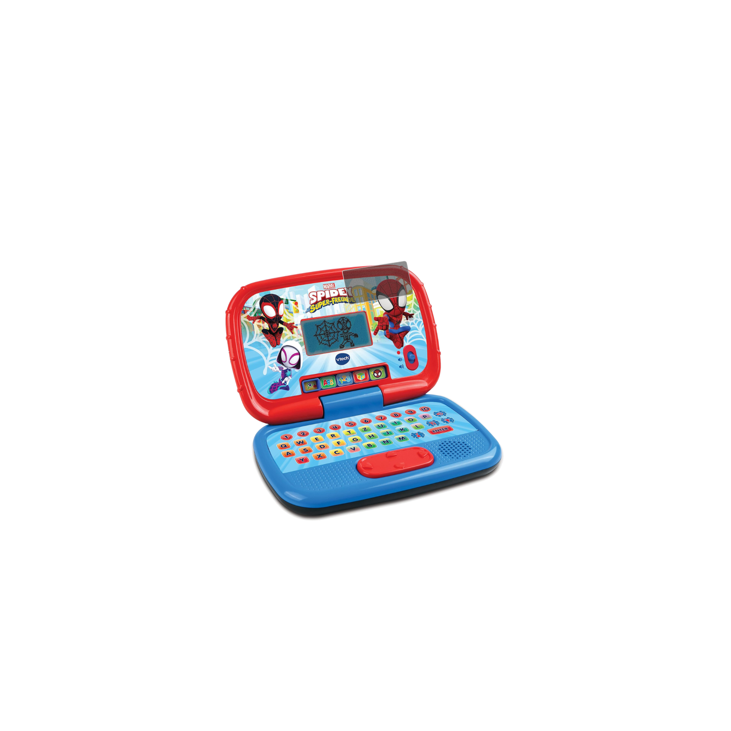 VtechSpidey Lernlaptop mit aufgebrachtem dipos Displayschutz, der seitliche Einblicke blockiert