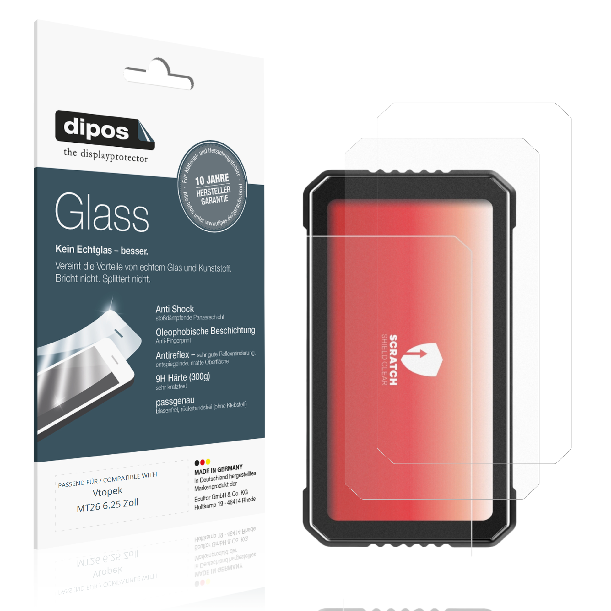 Matte Displayschutzfolie von dipos passend für Vtopek MT26 6.25 Zoll, 9H kratzfest und blasenfrei montiert