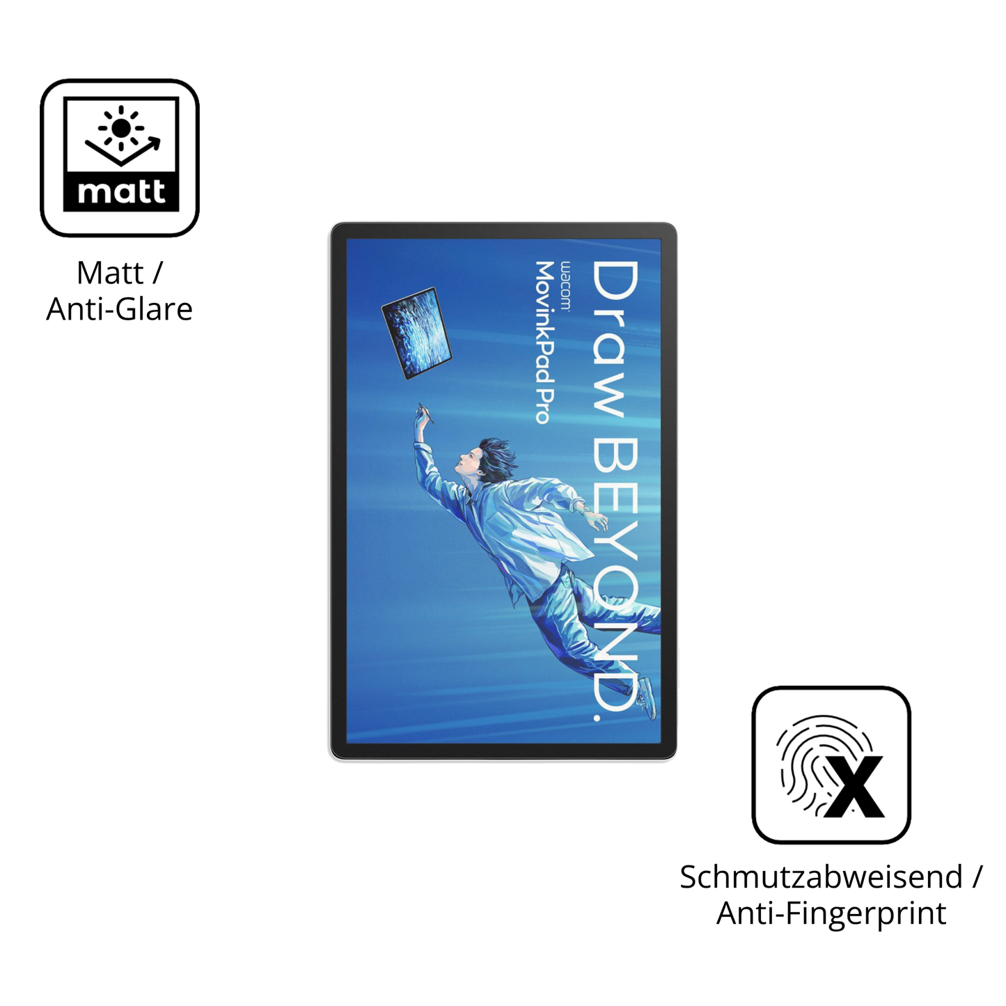 Dünne und entspiegelnde Folie passend zugeschnitten für Wacom MovinkPad Pro 14