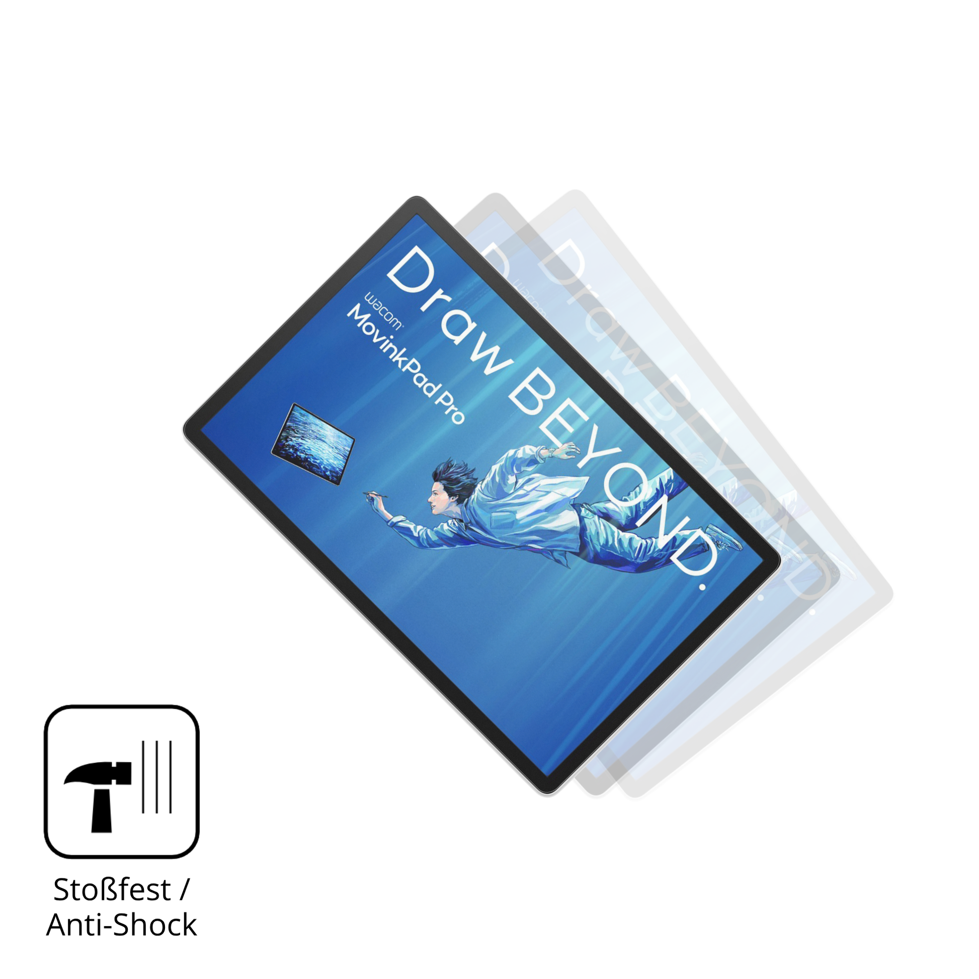 Schutz gegen Kratzer auf dem Wacom MovinkPad Pro 14 Glas durch Schlüssel, Stöße gegen die Tischkante oder Stürze