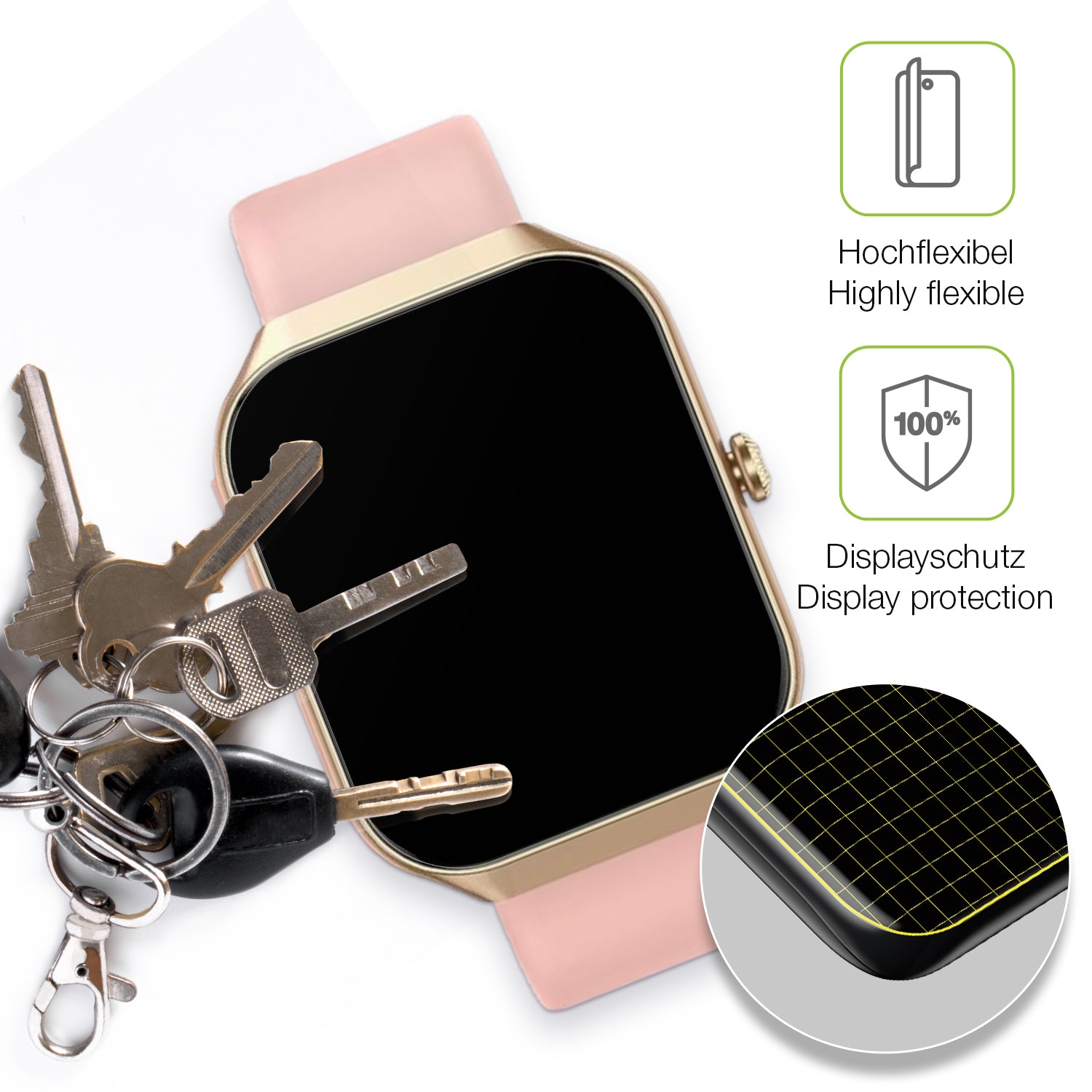 dipos Displayschutz für Walkbee Smartwatch 1.96 Zoll, transparente Oberfläche, perfekte Passform auch für die Rundungen