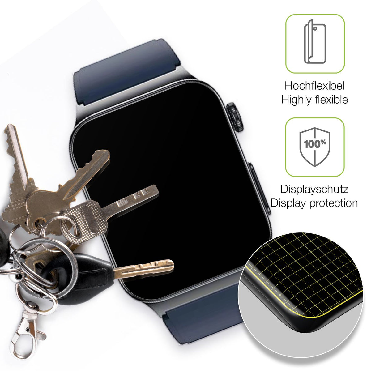 dipos Displayschutz für Watchmark Cardio One, transparente Oberfläche, perfekte Passform auch für die Rundungen