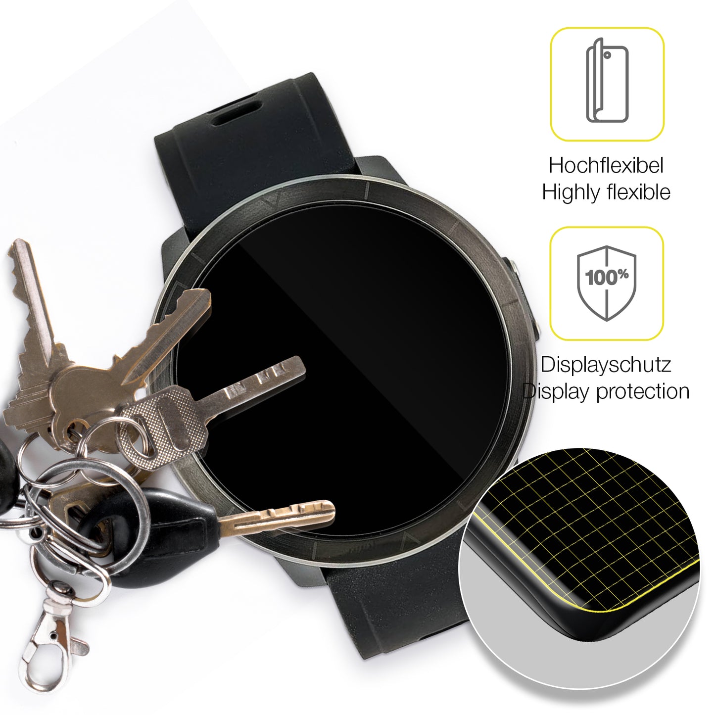 dipos Displayschutz für Watchmark Kardiowatch WM18 Plus, transparente Oberfläche, geringe Dicke und perfekte Passform