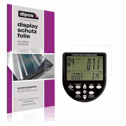 Klare Displayschutzfolie von dipos passend für WaterRower Series 4 Monitor, präziser Zuschnitt und blasenfrei montiert