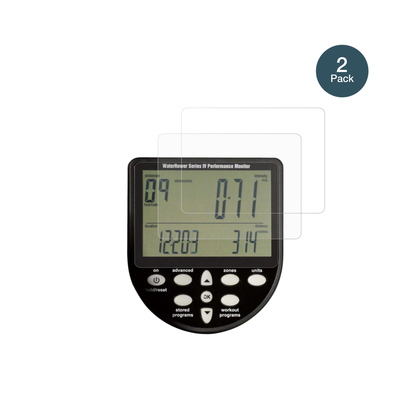 WaterRowerSeries 4 Monitor mit aufgebrachter dipos Panzerfolie, die lästige Fingerabdrücke minimiert