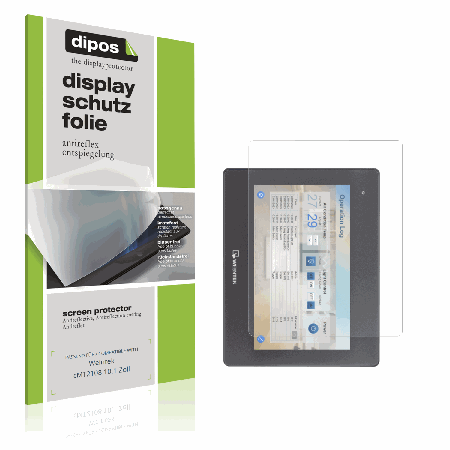 Matte Displayschutzfolie von dipos passend für Weintek cMT2108 10.1 Zoll, präziser Zuschnitt und blasenfrei montiert