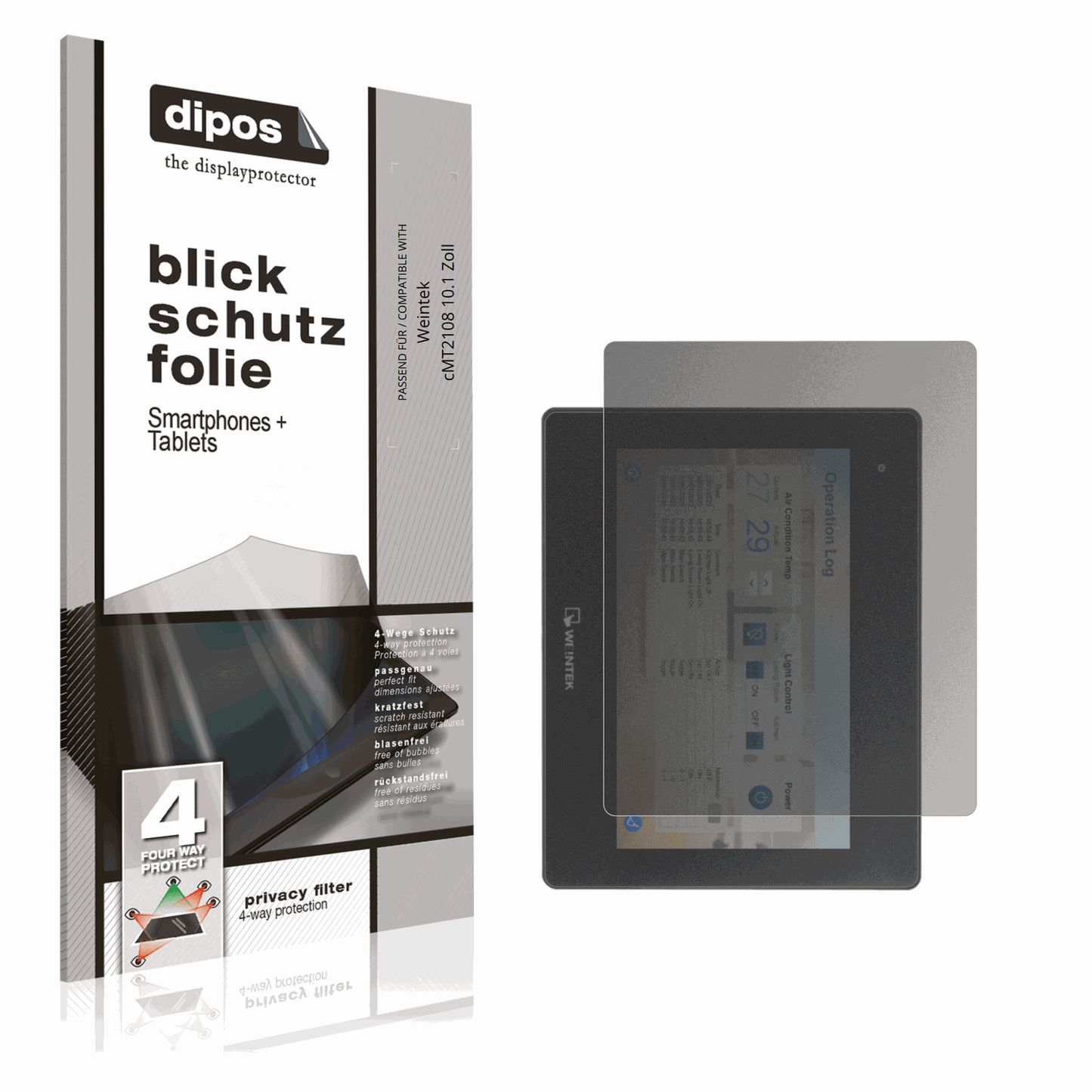 Blickschutzfolie von dipos passend für Weintek cMT2108 10.1 Zoll, präziser Zuschnitt und blasenfrei montiert