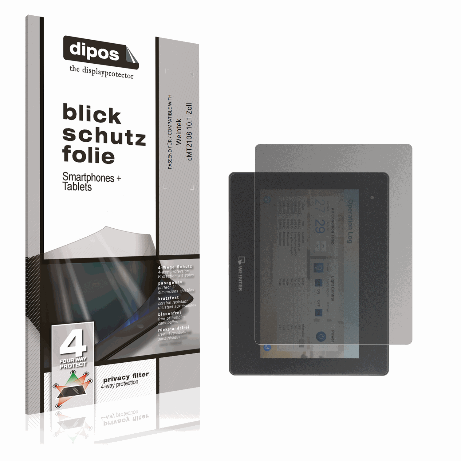 Blickschutzfolie von dipos passend für Weintek cMT2108 10.1 Zoll, präziser Zuschnitt und blasenfrei montiert