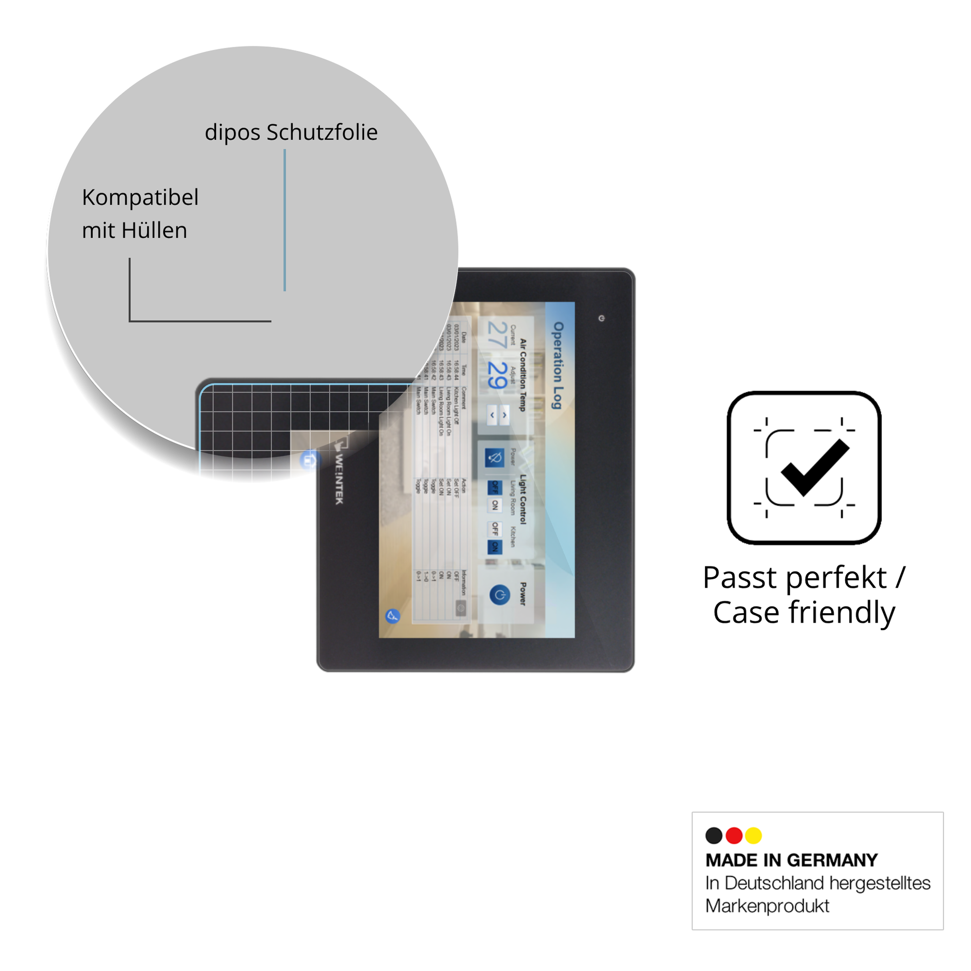 Schutzfolie mit optimaler Passform, zur Verwendung mit Hüllen geeignet