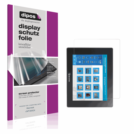 Klare Displayschutzfolie von dipos passend für Weintek cMT3092X, präziser Zuschnitt und blasenfrei montiert