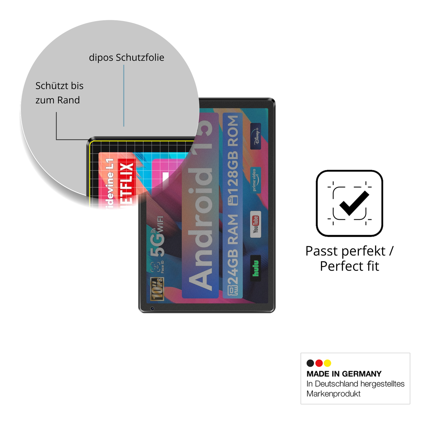 Blickschutzfolie für Whitedeer WHEC107BK 10.1 Zoll matt Schutzfolie Privacy