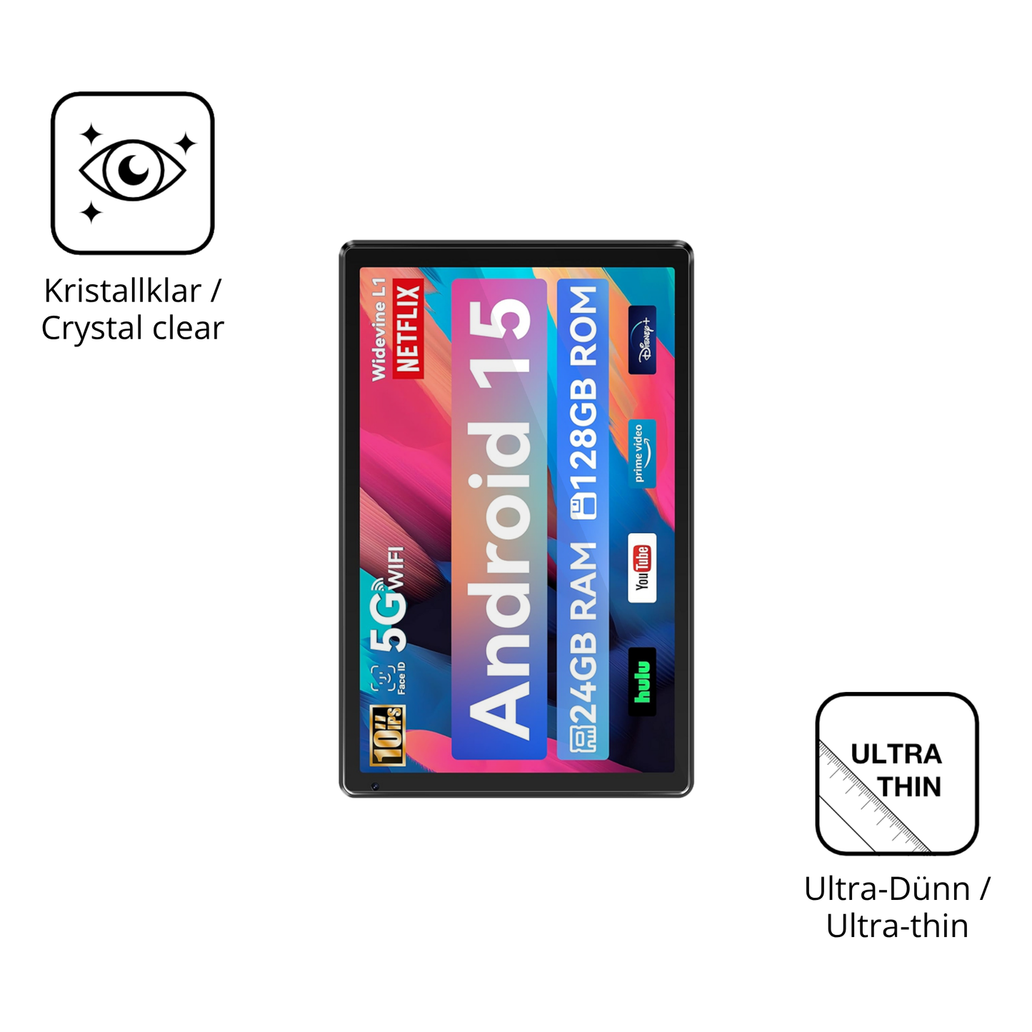 2x Schutzfolie klar für Whitedeer WHEC107BK 10.1 Zoll Display-Schutzfolie