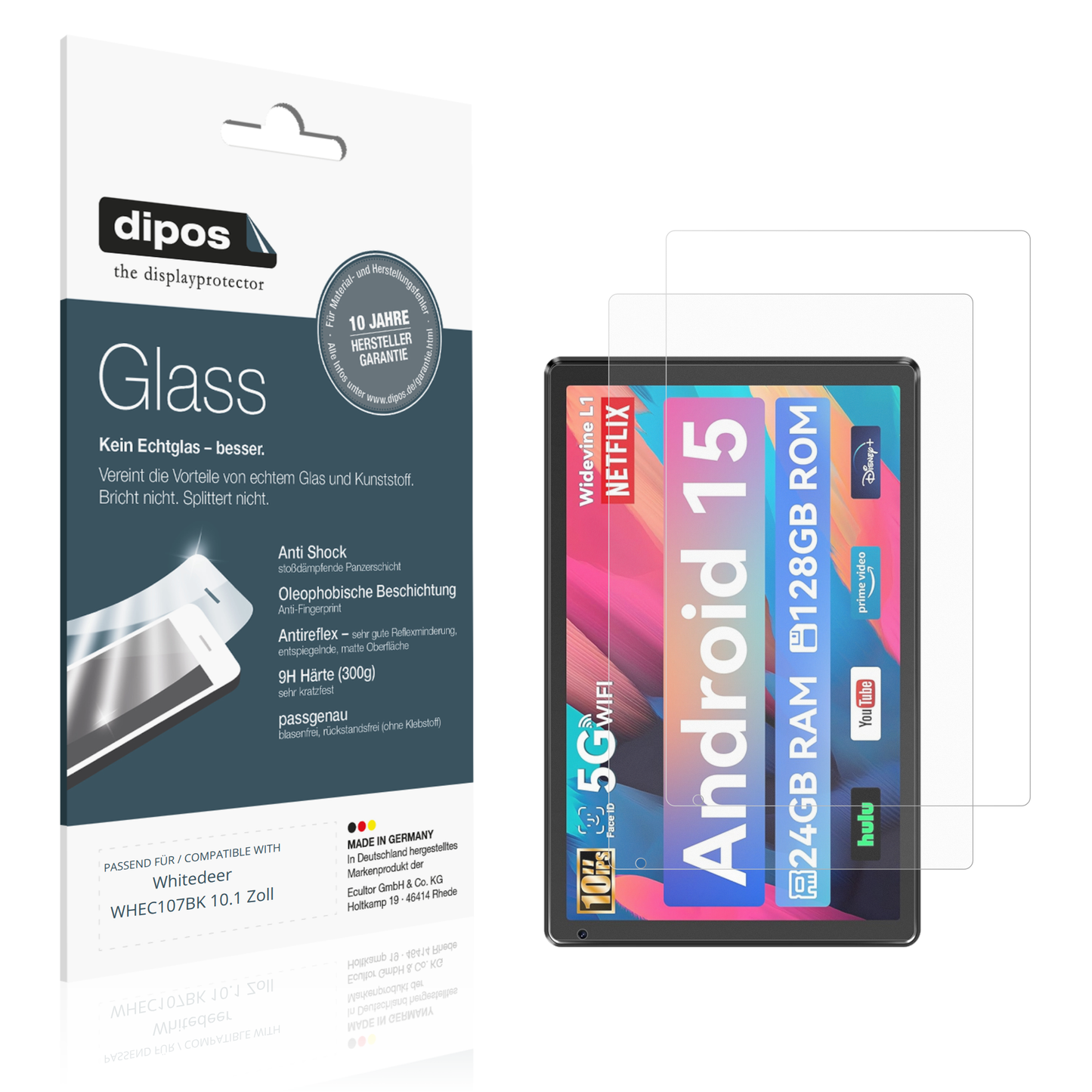 2x 9H Schutzfolie matt für Whitedeer WHEC107BK 10.1 Zoll Panzerfolie