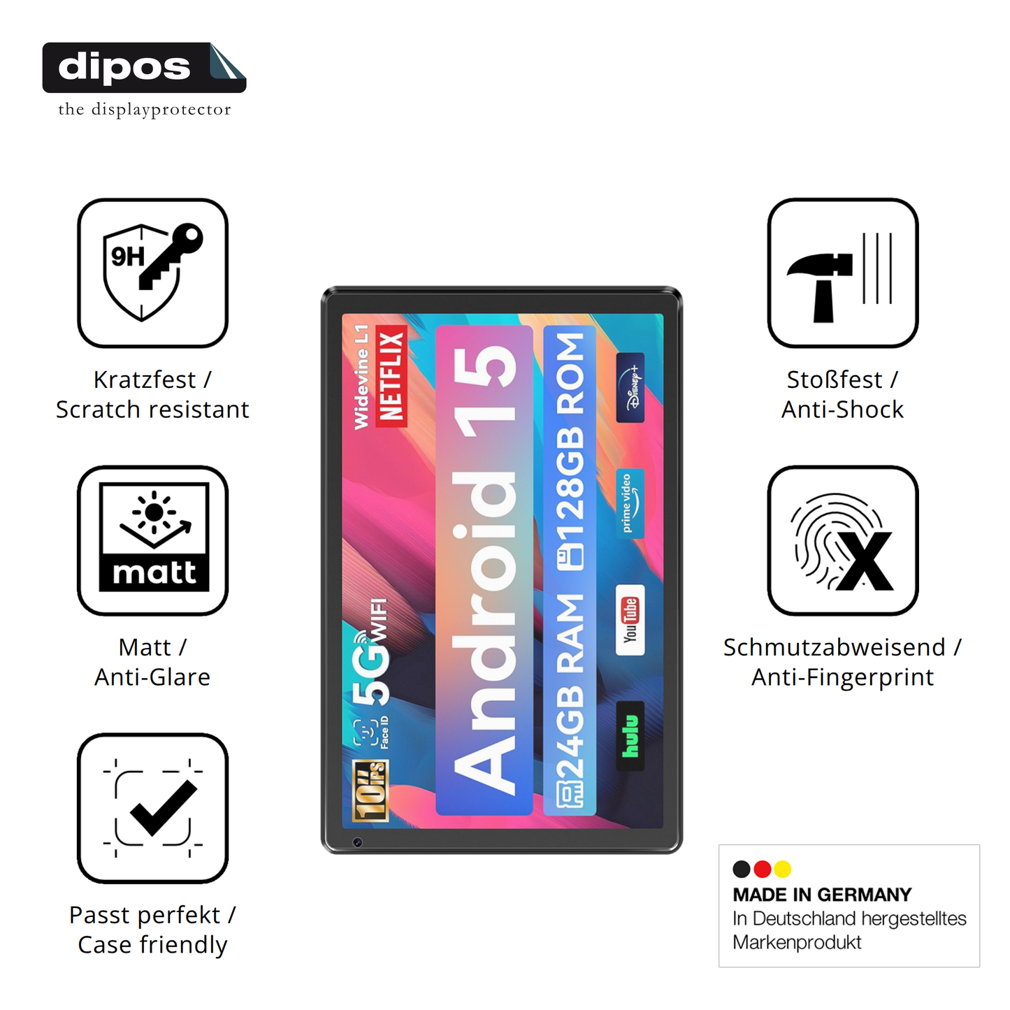 2x 9H Schutzfolie matt für Whitedeer WHEC107BK 10.1 Zoll Panzerfolie