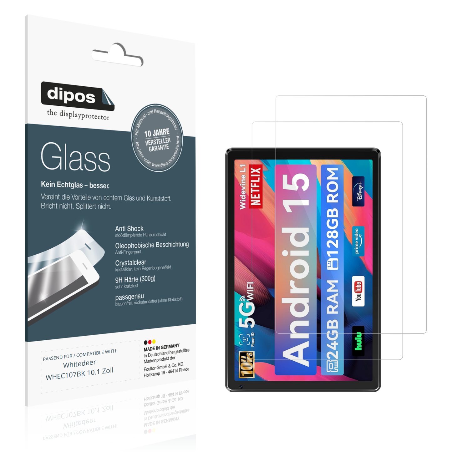 2x 9H Schutzfolie für Whitedeer WHEC107BK 10.1 Zoll Panzerfolie