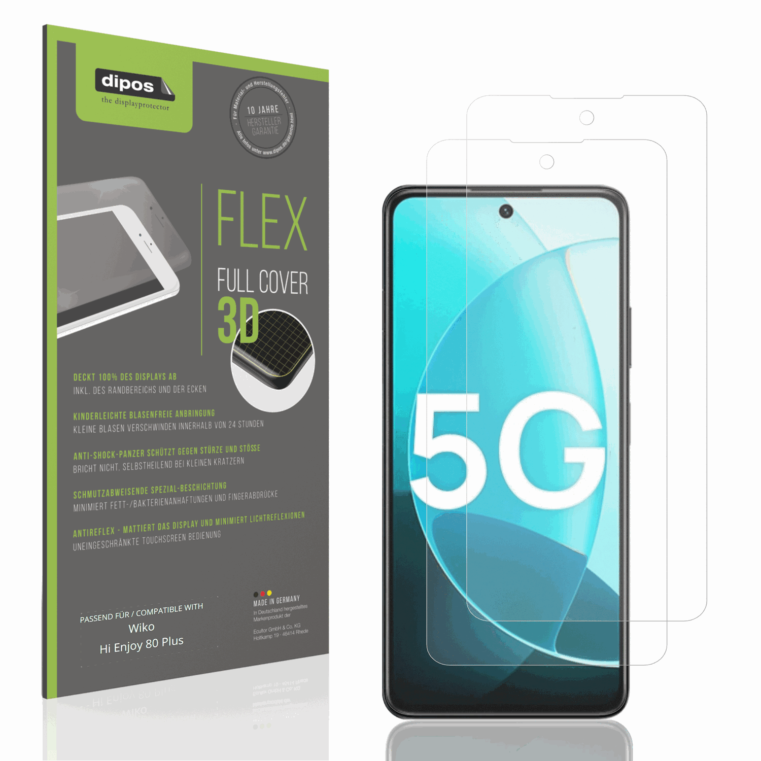 Matte Displayschutzfolie von dipos passend für Wiko Hi Enjoy 80 Plus, 100% Displayabdeckung und blasenfreie Montage
