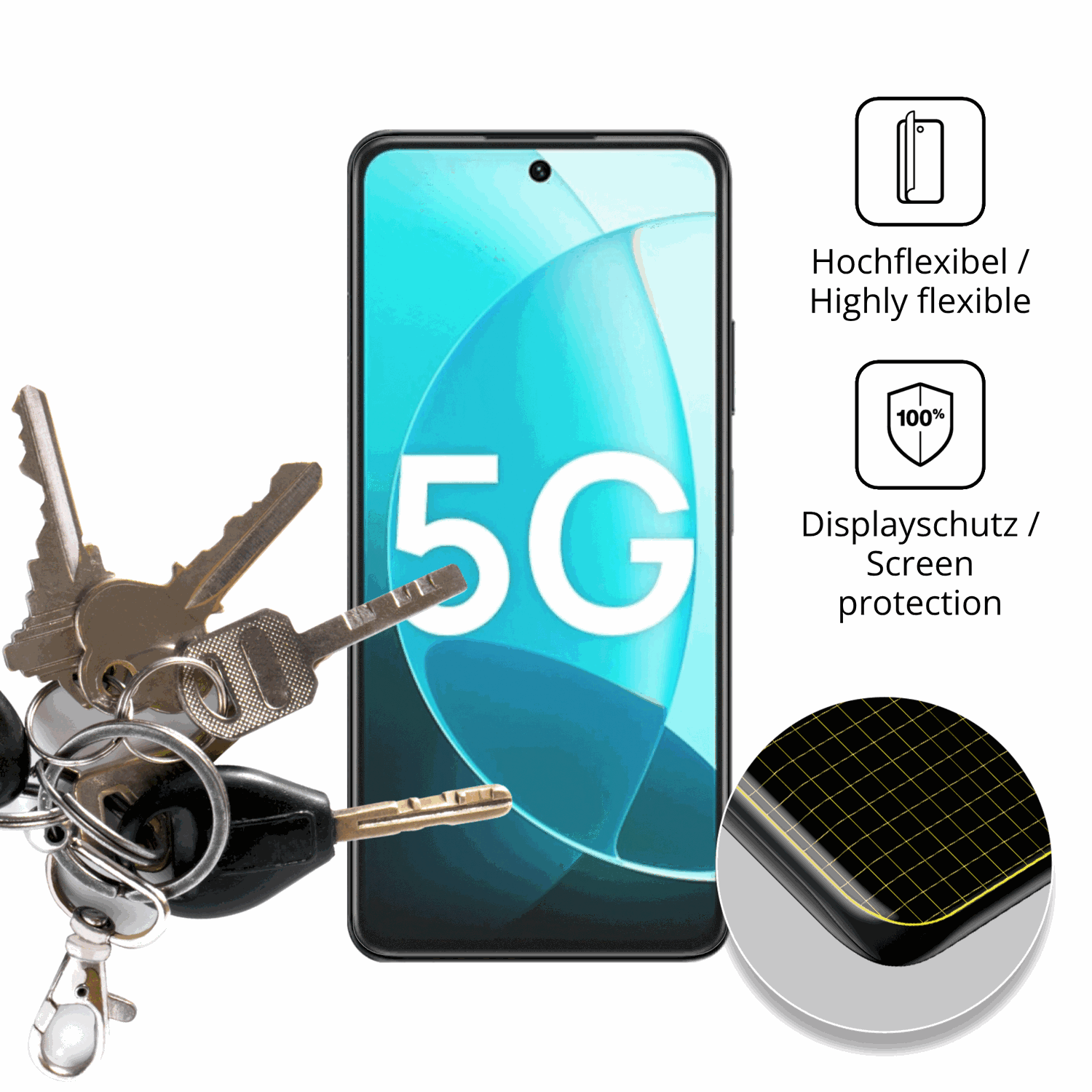 dipos Displayschutz für Wiko Hi Enjoy 80 Plus, transparente Oberfläche, perfekte Passform auch für die Rundungen