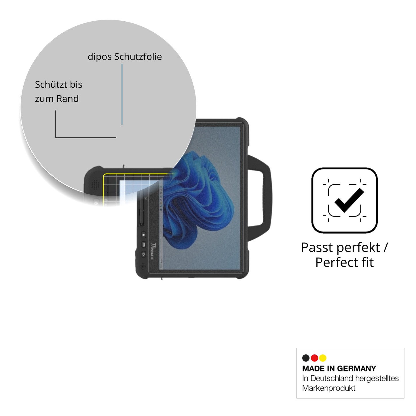 Schutz gegen Kratzer auf dem winmated140 Glas durch Schlüssel oder Ähnliches