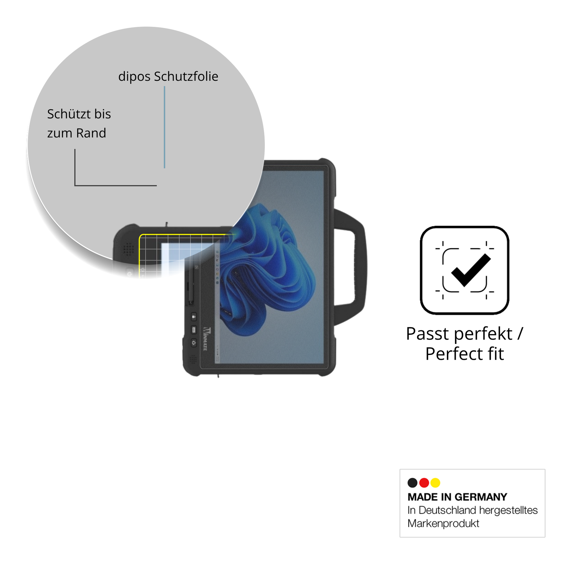 Schutz gegen Kratzer auf dem winmated140 Glas durch Schlüssel oder Ähnliches
