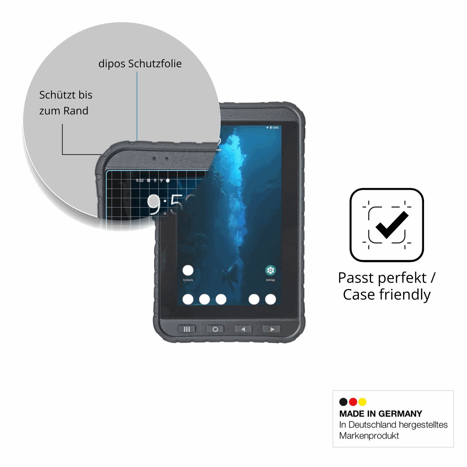 Schutzglasfolie mit optimaler Passform, zur Verwendung mit Hüllen geeignet