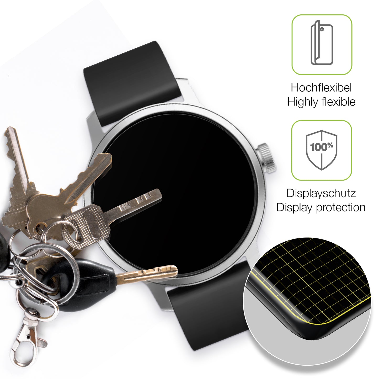 dipos Displayschutz für Withings Scanwatch 42mm Gen. 1, transparente Oberfläche, perfekte Passform auch für die Rundungen