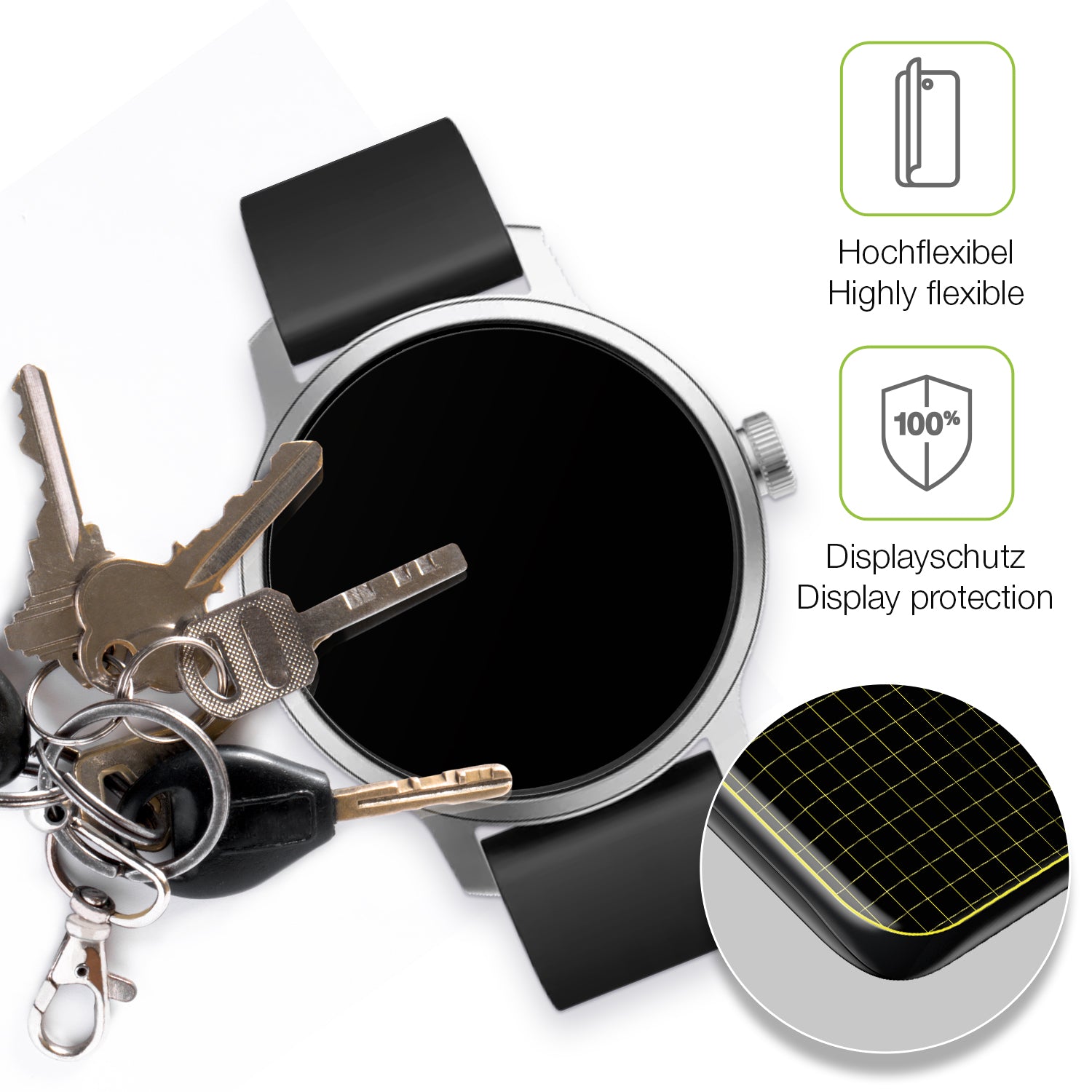 dipos Displayschutz für Withings Scanwatch 42mm Gen. 1, transparente Oberfläche, perfekte Passform auch für die Rundungen