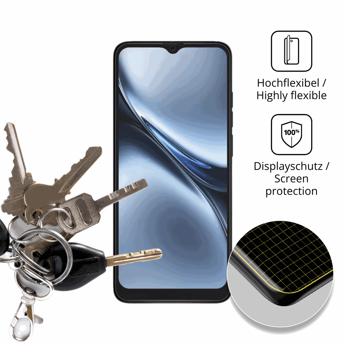 dipos Displayschutz für XGODY X36, transparente Oberfläche, perfekte Passform auch für die Rundungen