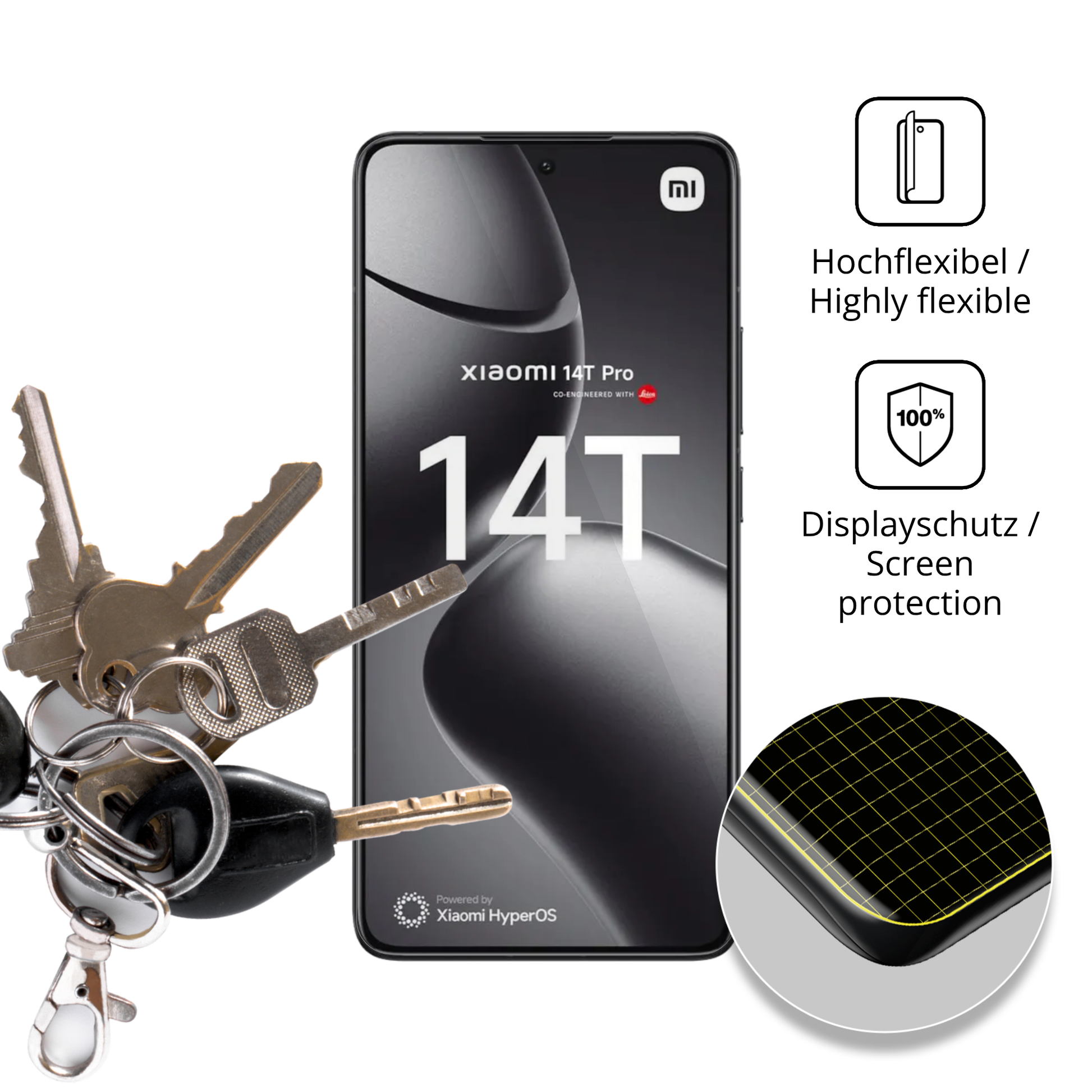 dipos Displayschutz für Xiaomi 14T Pro, transparente Oberfläche, geringe Dicke und perfekte Passform