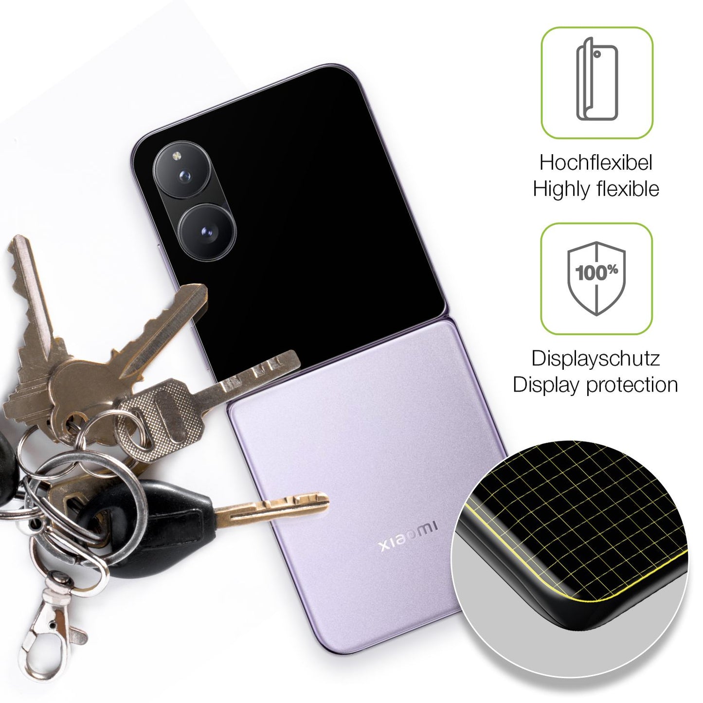 dipos Displayschutz für Xiaomi Mix Flip 2 Außenseite, transparente Oberfläche, perfekte Passform auch für die Rundungen