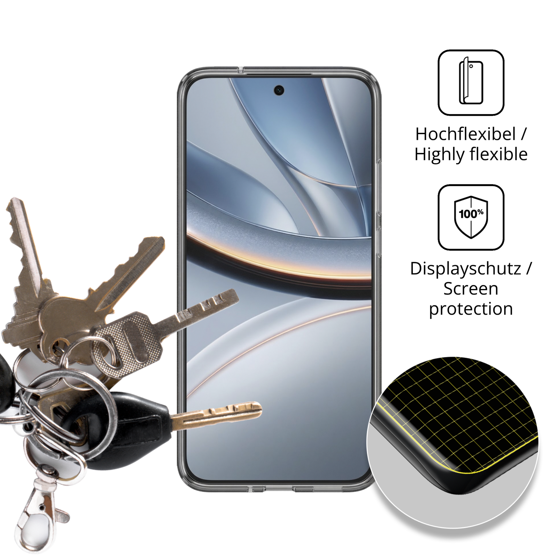dipos Displayschutz f�r Xiaomi Poco F7 5G Case Friendly, transparente Oberfl�che, perfekte Passform auch f�r die Rundungen