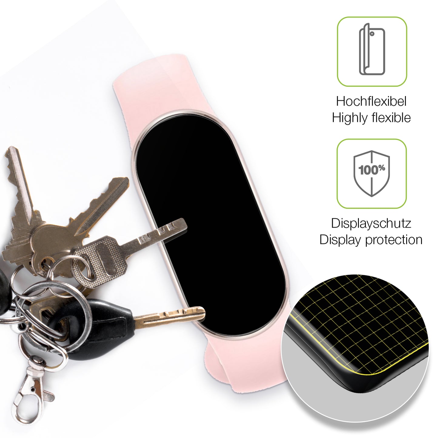 dipos Displayschutz für Xiaomi Smartband 9, transparente Oberfläche, perfekte Passform auch für die Rundungen
